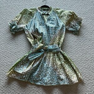 Juliet Dunn chintz metallic cotton dress with metallic gold detail